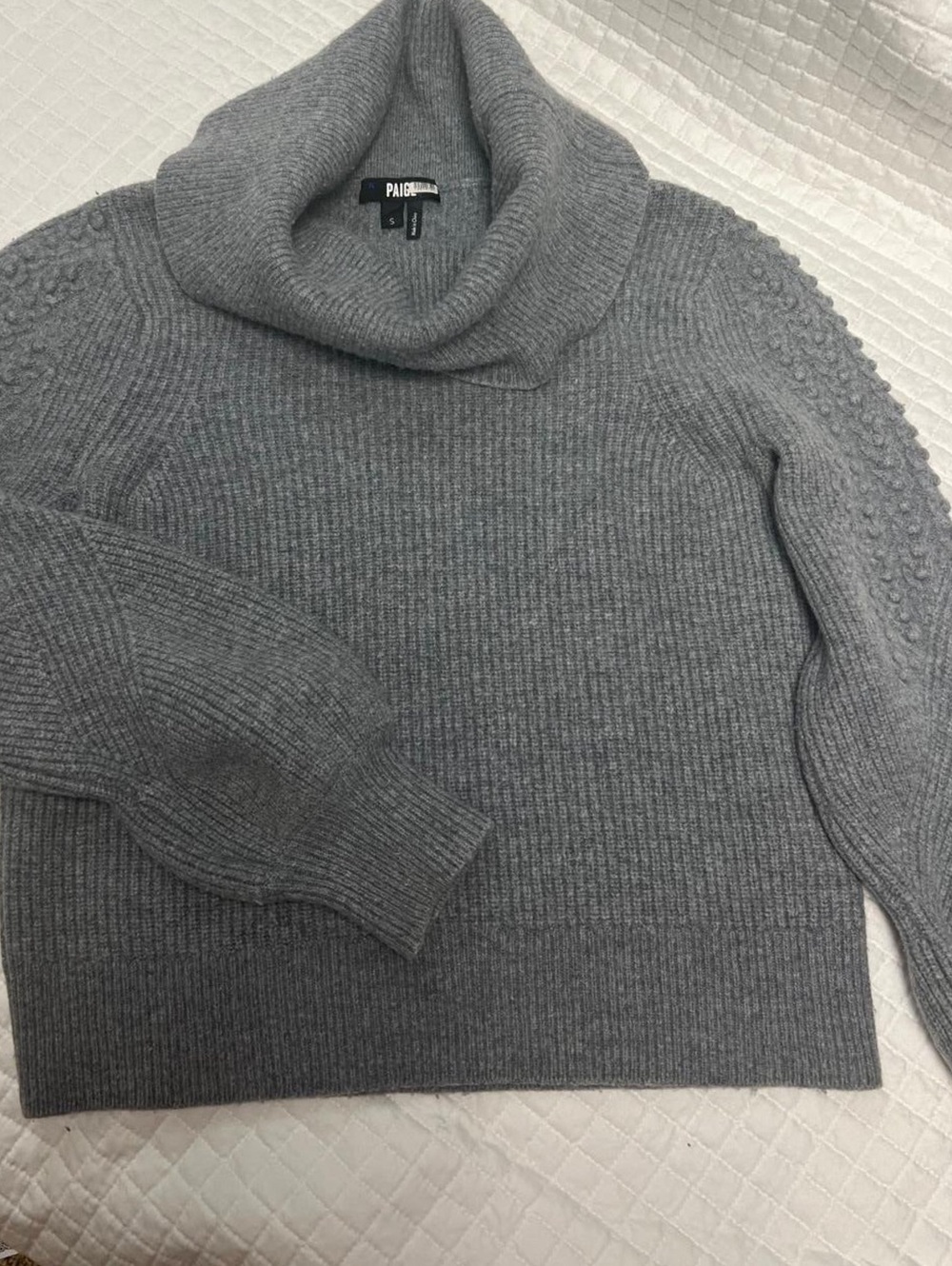 PAIGE Heather Grey Wool Blend Bobble Knit Turtleneck Sweater S - Picture 2 of 9